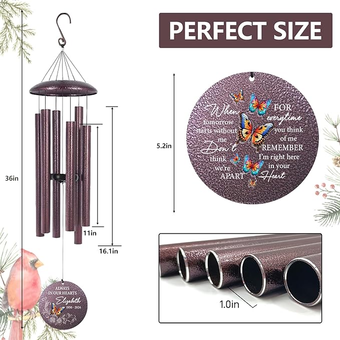ASTARIN Personalized Memorial Wind Chime for Loss of Loved One 30/36/42 inch, Sympathy Deep Tone Wind Chimes for Mom Dad/Mother Father, Remembrance Gifts for Grief Condolence Funeral, Bereavement 21