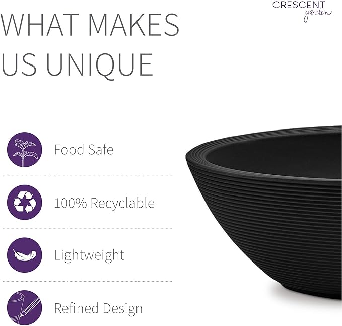 Crescent Garden Delano Oval Planter Bowl, Succulent Garden, Unique Indoor/Outdoor Double-Walled Plant Bowl with Plug- Oval Shape - 30" L x 21" W x 10" H (Caviar Black)