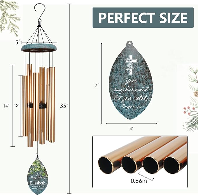ASTARIN Personalized Memorial Gifts Wind Chimes, Sympathy Customized Wind Chimes in Loving Memory of Dad/Mom, Memorial Gifts for Loss, 35inch Wind Chime Deep Tone for Funeral Outdoor