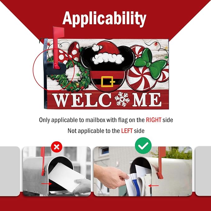 Welcome Christmas Santa Mailbox Cover Magnetic Standard Size 20.5" x 18", Xmas Peppermint Candy Wreath Decorative Post Letter Box Decor, Farmhouse Holiday Garden Yard Outdoor Decoration