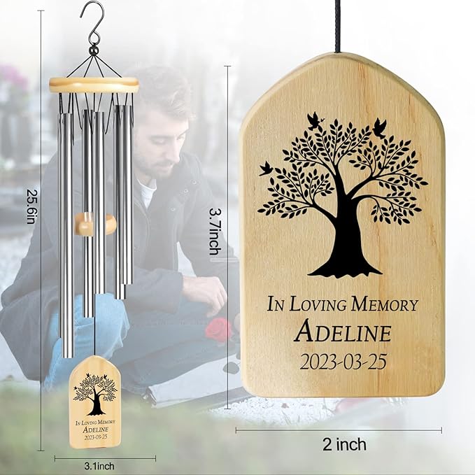 Memorial Wind Chimes - Sympathy Gift for Loss of Loved One - In Memory of Mother or Father - Condolence & Remembrance Gift