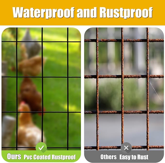 Black PVC Coated Welded Wire Fence, 36in(H) x100ft(L), 2 inch x 3 inch 16GA Garden Border Fence Roll, Vinyl Metal Chicken Wire Fencing Mesh Roll for Yard Vegetable Plant Protection Poultry Netting