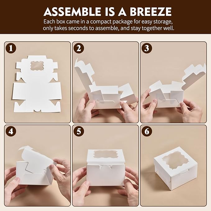 24 Pcs Cookie Boxes with Window, 4x4x2.5 Inches White Bakery Boxes with Stickers & Parchment Paper for Cookies Treats Desserts Donuts Pastry Macaroon, Gift Giving Party Wedding Favor