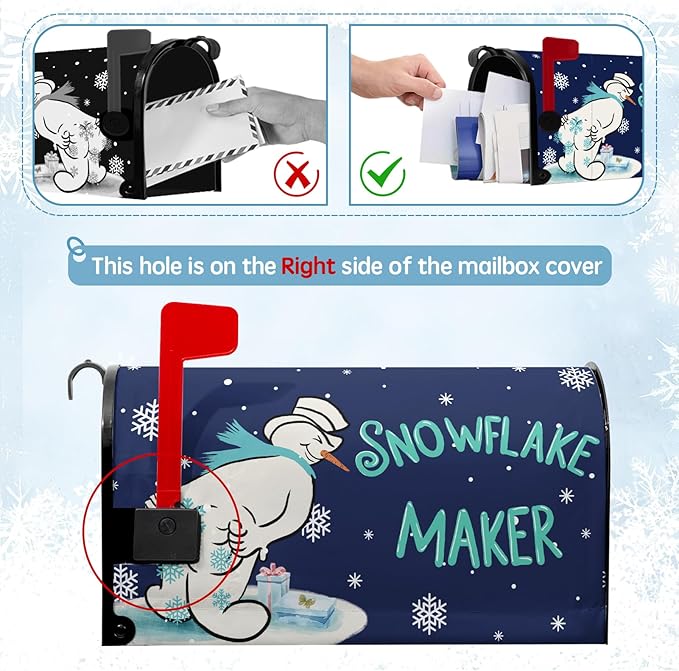 Winter Snowman Mailbox Cover Snowflake Maker Magnetic Mailbox Covers Blue Xmas Santa Claus Decorative Post Letter Box Wrap for Winter Holiday Outdoor Yard Decor 21 X 18 Inch