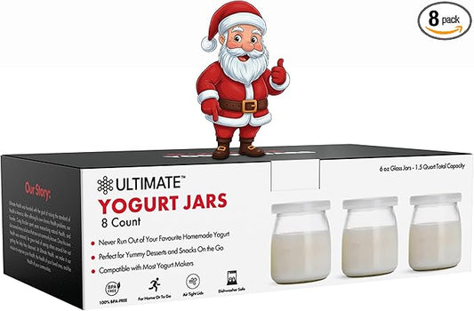 Ultimate Yogurt Jars - Make More Delicious Yogurt! 8 Count Small Glass Yogurt Cups With Lids - 100% BPA Free, Airtight & Dishwasher Safe! Perfect Containers for Yoghurt, Oatmeal, Pudding, or Jello