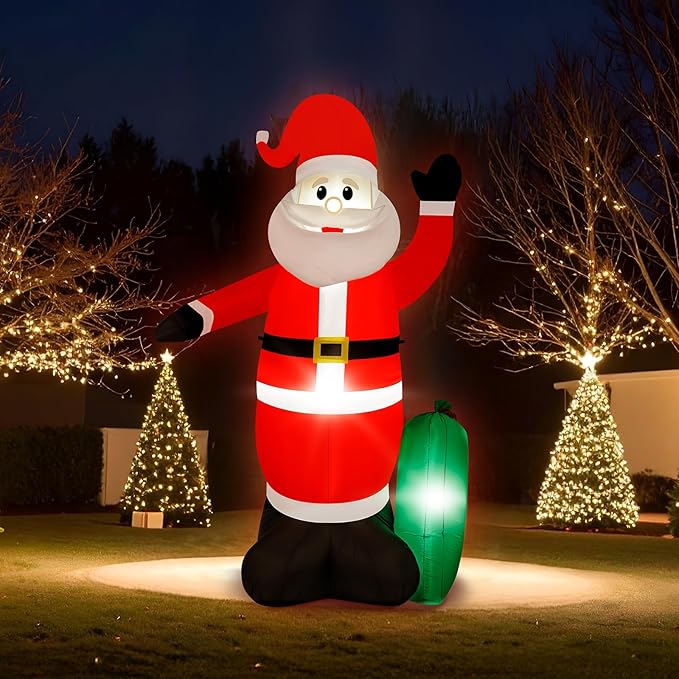 8FT Christmas Inflatable Santa Claus with Waving Hand & Built-in LED Lights, Outdoor Blow Up Santa Yard Decoration for Holiday Party, Garden, Lawn, Indoor Xmas Decor
