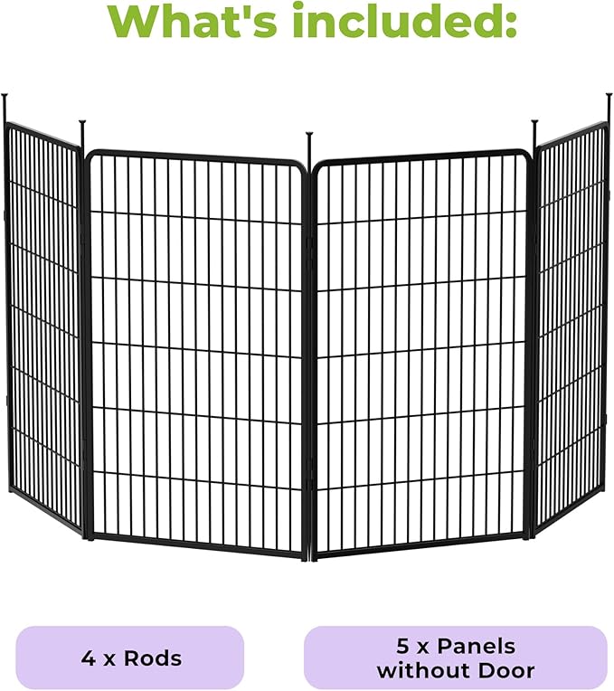 SunsGrove Garden Fence 45 in(H) x 8.9 ft(L) 4 Panels, Heavy Duty Metal Animal Barrier Fence for Dogs, Easy No-Dig Setup, Decorative Dog Fences, Black