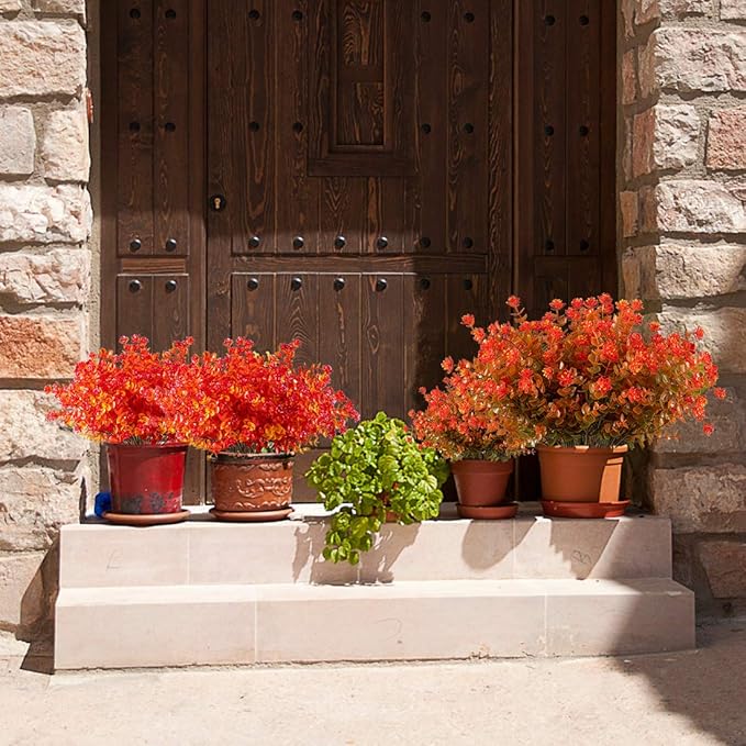 20 Bundles Artificial Flowers, Fake Artificial Greenery UV Resistant No Fade Faux Plastic Plants for Wedding Bridle Bouquet Indoor Outdoor Home Garden Kitchen Office Table Vase (Red)