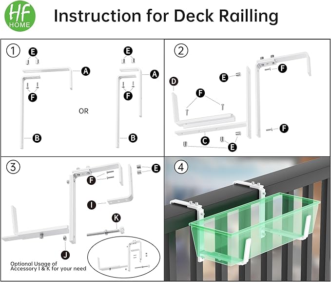 HFHOME Set of 4 Adjustable Window Planter Box Brackets, White Brackets for Window Boxes Planters, Planter Shelving with Adjustable Size The Width of The Bottom of The Planter Box
