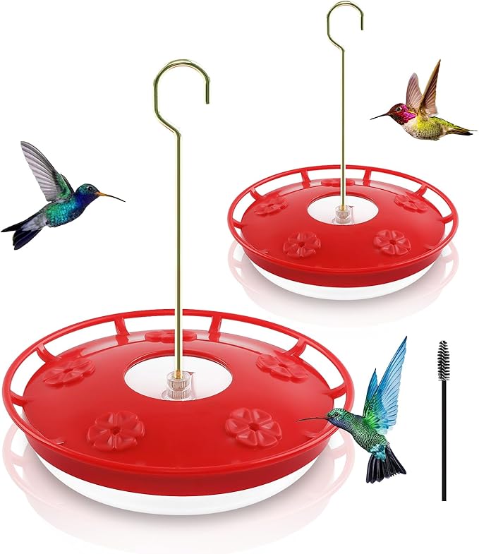 FEED GARDEN 2 Pack 16 OZ Hummingbird Feeders for Outdoor 5 Feeder Ports Ant Bee Proof Leak-Proof Cleaning Brushes Nectar Easy Clean Fill Bird Feeder for Garden Red Décor for Mom