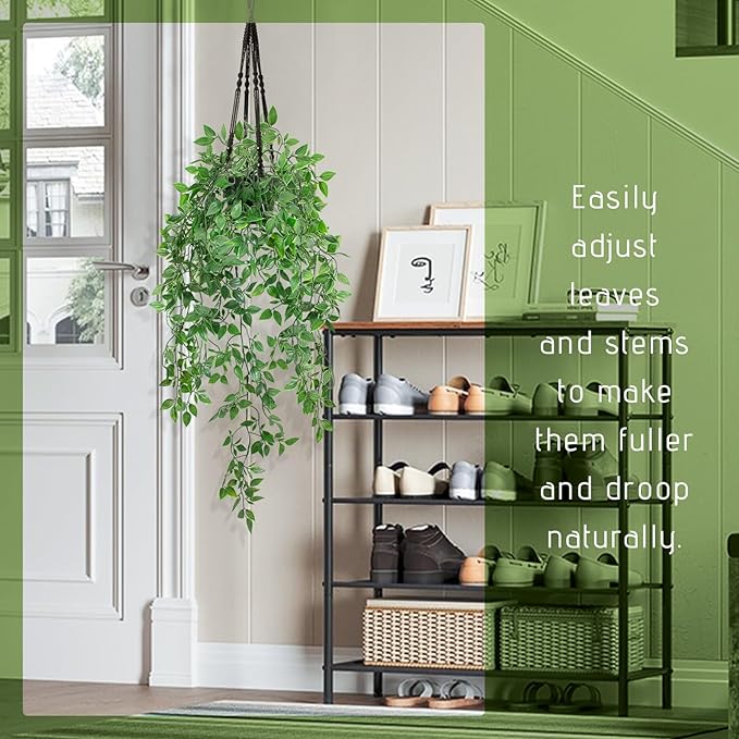 Fake Hanging Plant with Pot Small Artificial Potted Vine Plants 28.7-in Long Faux drooping Foliage Plants for Shelf Home Office Indoor Outdoor Garden Greenery Decor (Black Pot)