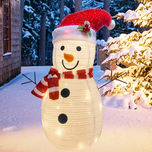 SANKUU Lighted Christmas Snowman Decoration, 22IN Collapsible With 30 Lights, Plug-in Power, Pre-Lit for Indoor Outdoor Yard Holiday Decor