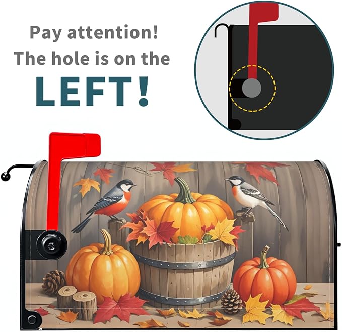 Fall Thanksgiving Day Mailbox Covers Magnetic Standard Size Autumn Pumpkin Birds Maple Leaf Harvest Themed Seasonal Outdoor Decorative Letter Box Cases for Home Garden Outside Decor, 21x18 Inch