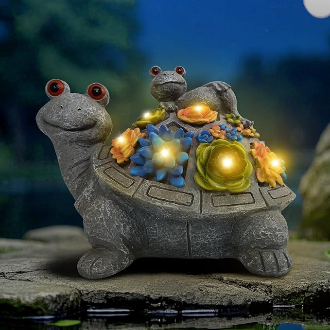 Outdoor Solar Snail and Turtle Brothers Statue Decorative Lawn Statue with Succulents and 8 LED Lights for Garden, Outdoor Patio and Terrace, Birthday Gift for Women, Unique