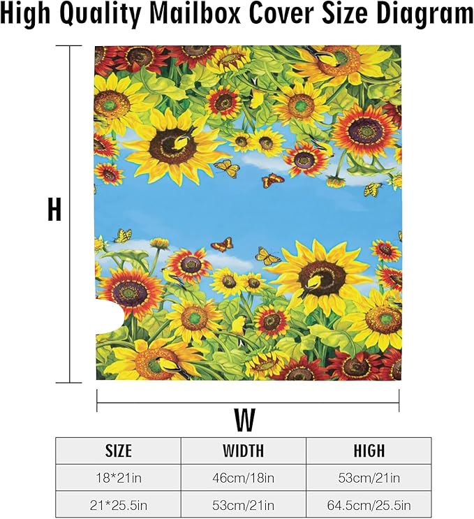 Sunflowers Mailbox Cover, Yellow Flower Outdoor Magnetic Mail Cover Letter Post Box 18x21 in Mailwrap for Garden Outside Home Decor
