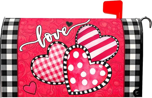 Valentine's Day Mailbox Covers Magnetic Standard Size 21 X 25.5 Inch Red Pink Love Hearts Magnetic Mailbox Cover Valentine Mailbox Wraps Post Box Cover Decoration Outdoor Garden Home Yard Outside