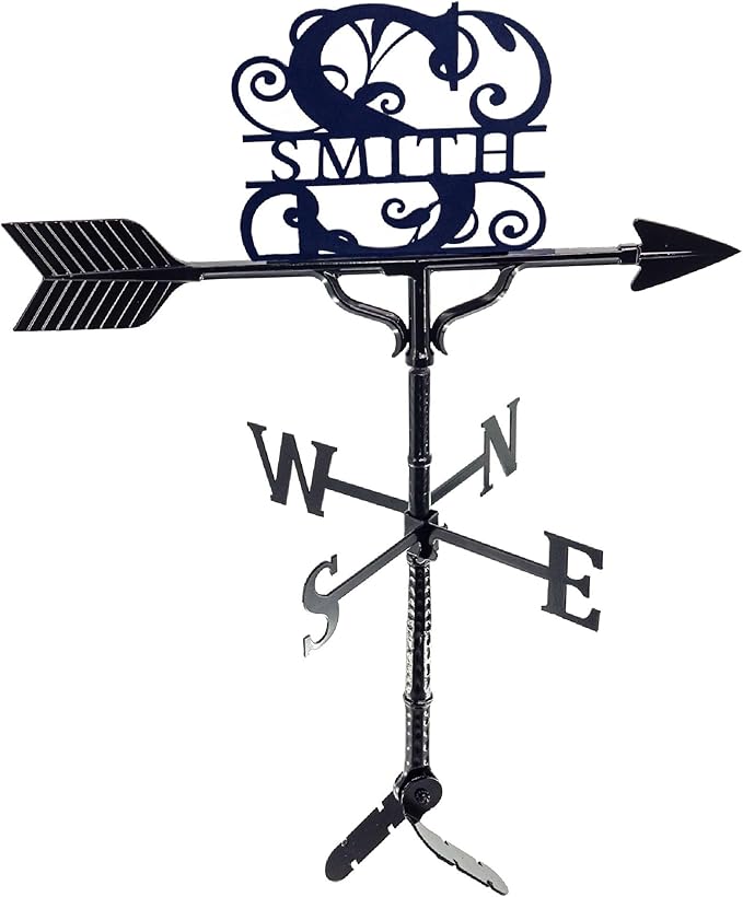 Montague Metal Products - Custom Monogram Weathervane - Metal Name Sign - Outdoor Decor - Roof Mount Included - Cast Metal - Easy to Install