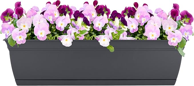 The HC Companies 24 Inch Eclipse Window Planter Box with Drainage Holes & Attached Saucer, Lightweight UV-Resistant Plastic Outdoor Planters, 2-Pack Flower Box for Garden & Home Decor, Warm Gray