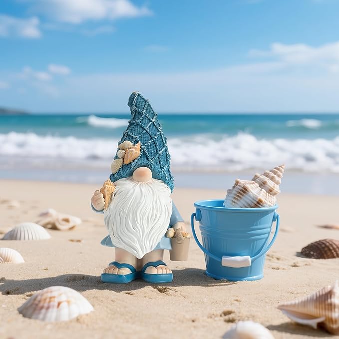 Beach Gnomes Statues,Ocean Gnomes,Nautical Themes Decoration,Beach, Gnome Carrying a Bucket
