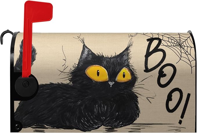 Halloween Cat Mailbox Covers - Magnetic Boo Mailbox Wraps - Standard Size Spider Net - Garden Decorations - 21" X 18"