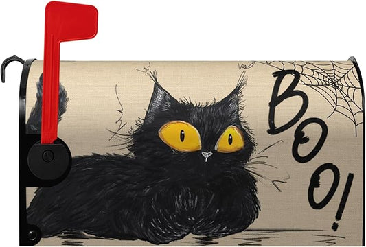 Halloween Cat Mailbox Covers - Magnetic Boo Mailbox Wraps - Standard Size Spider Net - Garden Decorations - 21" X 18"