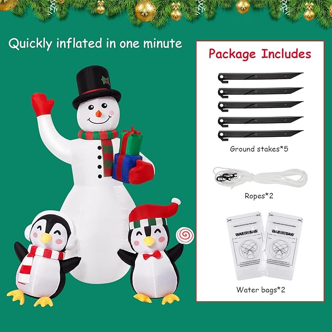 8ft Christmas Inflatables Outdoor Christmas Decorations, Inflatable Snowman Penguin Blow Up Yard Decorations with Rotating LED Lights for Yard Garden Lawn Xmas Holiday Decor