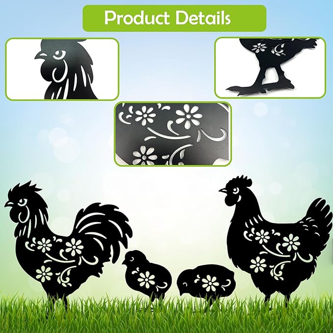 Chicken Metal Decor for Outside,Garden Stakes Decorative Chicken Gifts for Women/Men,Black Chicken Silhouette Statues for Yard Ornaments,Lawn, Patio, Pathway,Outdoor Garden Decor