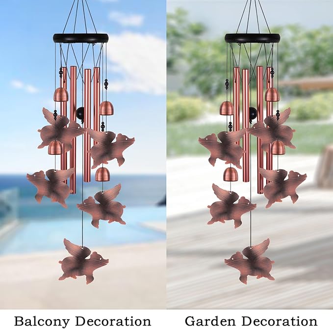Outdoor Flying Pig Wind Chimes, Pigs WindChimes, Gift Wind Chime, Red Copper Flying Pigs Wind Bell, Gifts for Women, for Home, Garden, Indoor, Outdoor Decoration, Garden Fly Pigs Wind Chimes