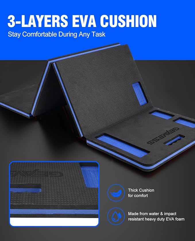 1.1" Extra Thick Foldable Kneeling Pad Mechanic Mat with Handle & Belt & Tool Compartments, Soft Foam Knee Cushion for Gardening, Garage Work, Workshop Repairing, Yardwork (47.2" x 15.7")