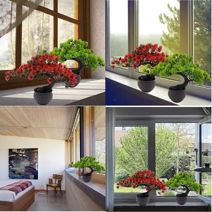 Artificial Plants Artificial Bonsai Juniper Tree Potted Faux Japanese Pine Bonsai Simulation Zen Garden Fake Plant Artificial Bonsai Tree for Home Office Showcase Indoor Décor Desktop Display