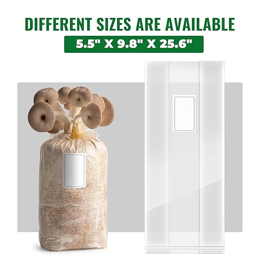 20 Packs 6 Mil Mushroom Grow Bags with Self Healing Injection Port, Thick Spawn Bags 5.5" X 9.8" X 25.6" with 0.2 Micron Filter Breathable Autoclavable Durable Tear-Resistant