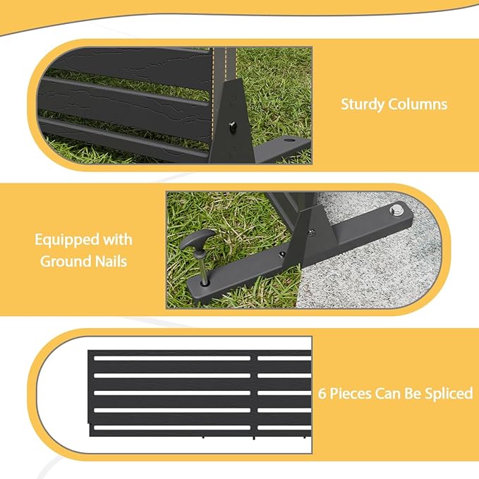 Outdoor Privacy Screen 72" H×47" W HDPE Freestanding Decorative Privacy Fence with Steel Poles and Stand 6 Panel, Air Conditioner Fence Panels, Privacy Screen for Patio Backyard,Balcony, Pool