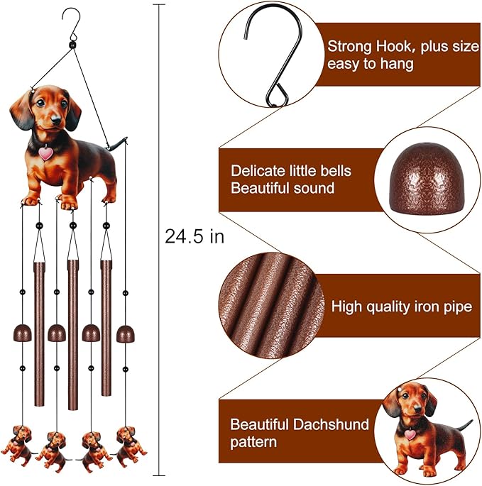 Metal Colorful Dachshund Wind Chimes for Outside to Create a Zen Atmosphere Suitable for Outdoor Garden Patio Home Decor,Melodious Melodic Tones Suitable as A Birthday for Women Mom