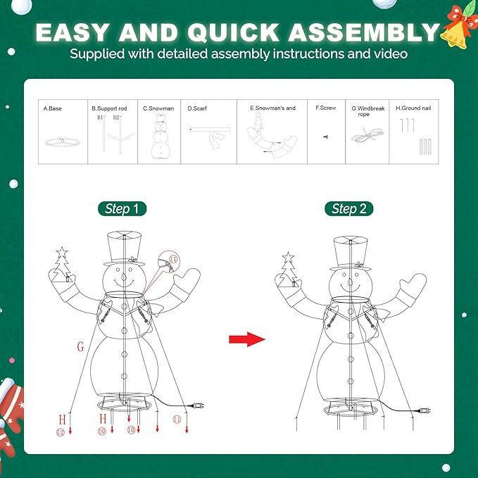 VINGLI 6FT Lighted Snowman Holding Small Tree Christmas Yard Decorations, Prelit Pull Up with 200 Warm White LED Lights, Outdoor Lighted Xmas Yard Decorations for Lawn Garden Porch Indoor Décor