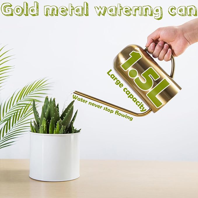 Watering Can Indoor Outdoor Plants, 50oz/1500ml Garden Long Spout Watering Cans, Stainless Steel Plants Watering Can Pot for Indoor House Plants Bonsai Flower Decorative