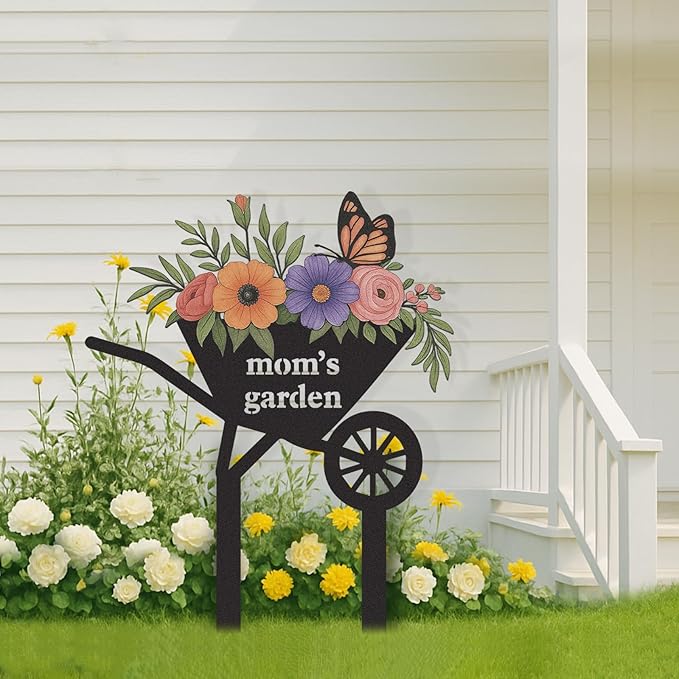 Personalized Garden Signs, Colorful Flowers Garden Decor for Outside, Decorative Yard Stakes, Metal Yard Art, Patio Decor, Custom Last Name Sign, Lawn Art, Gifts for Gardeners Color02