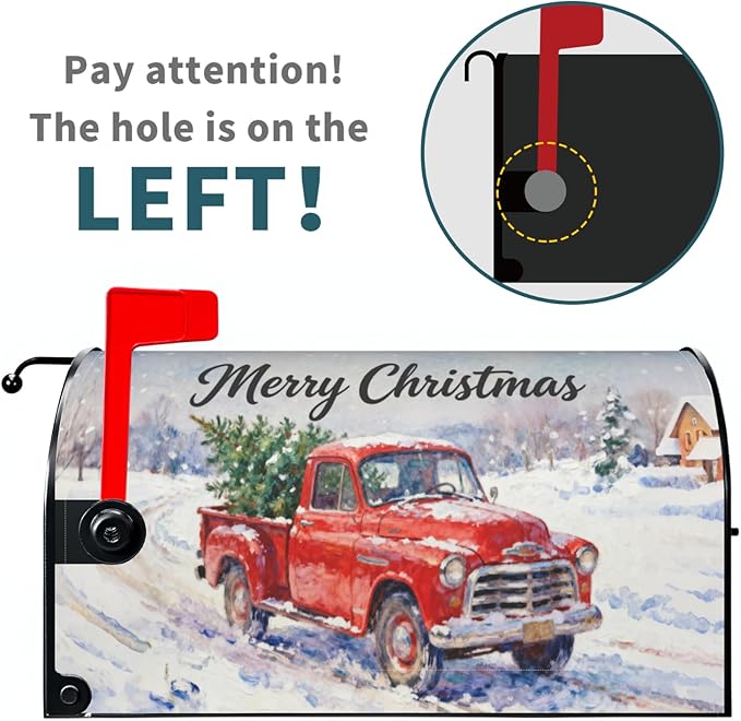 Christmas Red Truck Mailbox Covers Magnetic Standard Size Rustic Snow Scene Xmas Tree Merry Holiday Outdoor Decorative Farmhouse Letter Box Cases for Home Garden Outside Decor, 21x18 Inch