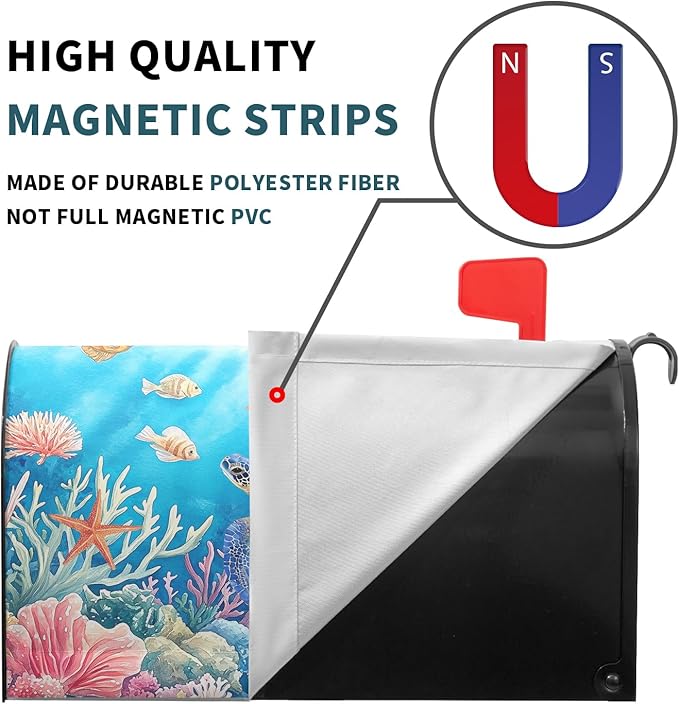 Sea Turtle Mailbox Cover Magnetic 21x18 Inch- Summer Ocean Blue Tortoise Starfish Coral Mailbox Wrap Post Cover Standard Size for Garden Yard Outdoor Outside Seasonal Decor