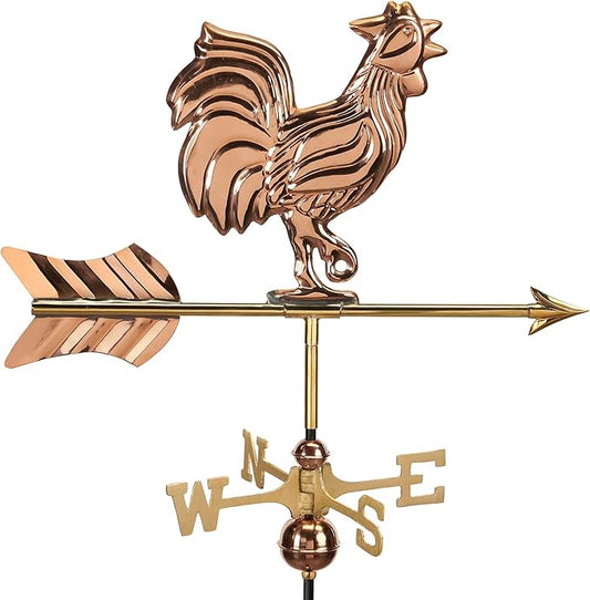Good Directions Polished Copper Rooster Cottage Weathervane – Decorative Rooftop Accent for Barns, Homes, Sheds, and Cupolas – Durable & Handcrafted