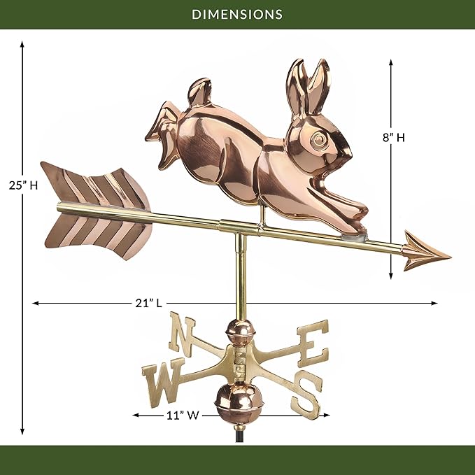 Good Directions Rabbit Cottage Weathervane, Polished Copper, Includes Roof Mount