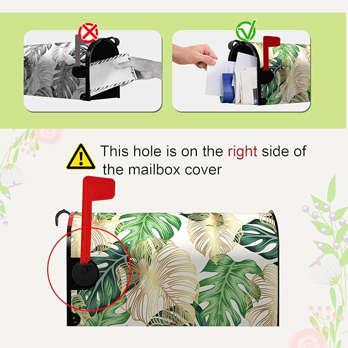 Summer Mailbox Cover Oversized Tropical Palm Leaf Magnetic Mailbox Wrap Jungle Leaves Waterproof Mail Box Post Letter Box Cover Large Size 25.5 X 21 Inch Garden Yard Outdoor Decoration