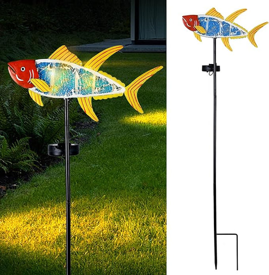 Yiosax-Solar Outdoor Lights Decorative-Yard Outdoor Decorative - Garden Stakes Fish Decorative Waterproof 7 LED Light Decor Ocean Beach Theme for Lawn Path Yard Decoration Gift Idea
