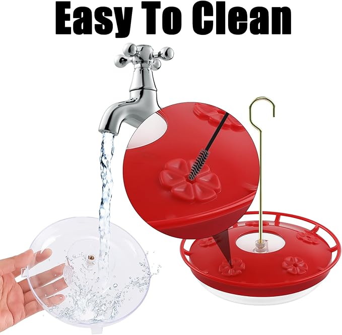 FEED GARDEN 2 Pack 16 OZ Hummingbird Feeders for Outdoor 5 Feeder Ports Ant Bee Proof Leak-Proof Cleaning Brushes Nectar Easy Clean Fill Bird Feeder for Garden Red Décor for Mom
