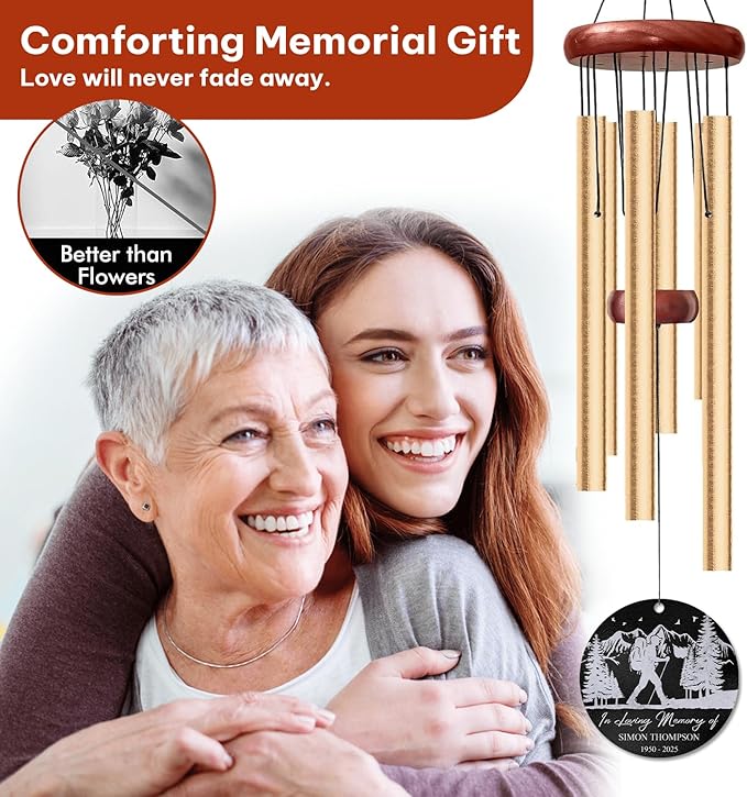 Personalized Hiker Memorial Wind Chime – “in Loving Memory” Custom Engraved Name & Years – Remembrance Windchime for Nature Lovers – Sympathy Gift for Campers & Travelers – Memorial Garden Décor