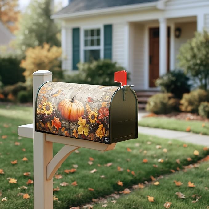 Magnetic Mailbox Covers Standard Size 21'' x 18'' – Fall Pumpkins & Halloween Bat Design, Seasonal Decorative Mail Box Covers Magnetic, Waterproof & Durable Mailbox Wrap