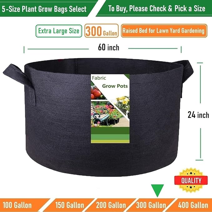 300 Gallon Large Raised Garden Bed Bag (60x24 inch) Big Garden Bag Sturdy Plant Grow Bag for Potato,Tomato Planter,Herb Veggies Planter Bag,Flower Bed,Yard Waste Bag,Lawn Debris Bag,Leaf Bag W/ Gloves