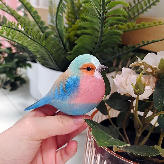 Handmade Wooden Carved Bird Decor Sculpted Hand-Painted Bird Figurines Small Home Decor Bird Statue Shelf Decor BFF Gifts for Bird Lovers(Lilac-Breasted Roller)
