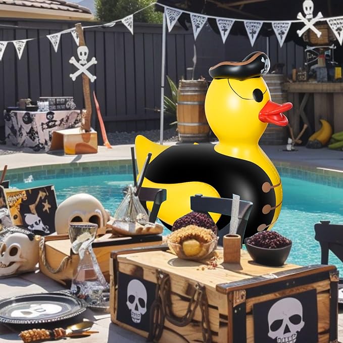 2Pcs 4.6 Feet Halloween Giant Inflatable Duck Outdoor Decorations,Huge Blow Up Yard Yellow Pirate Duck with Hat Summer Duck Pool Float for Indoor Halloween Party Garden Patio Lawn Decor
