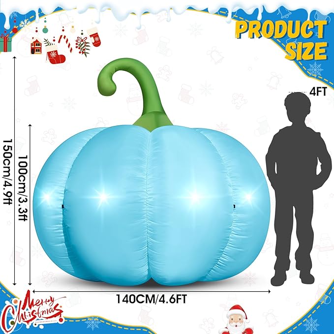 4.6FT Christmas Inflatable Pumpkin Blow-up Blue Pumpkin Build-in 4 LED Lights for Blue Christmas Outdoor Decorations Giant Inflatable Fake Pumpkins for Winter Xmas Party Decor Yard Garden Lawn