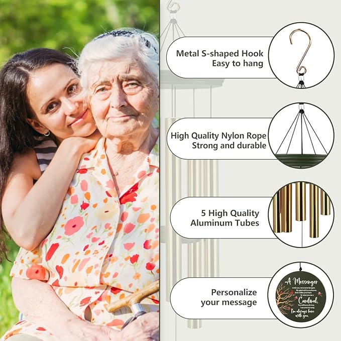 ASTARIN Cardinal Memorial Wind Chimes, 36" Personalized Name Sympathy Wind Chime, Windchimes in Memory of Loved One, Bereavement Condolence Gift for Loss Mom Dad Sister Son(Produced in USA)